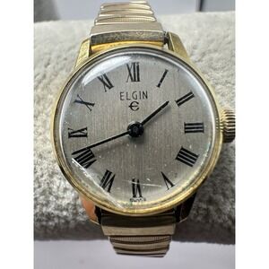 Elgin Ladies Manual Wind Watch 20MM 5.5" Stretch Band Working Swiss Made‎ B41